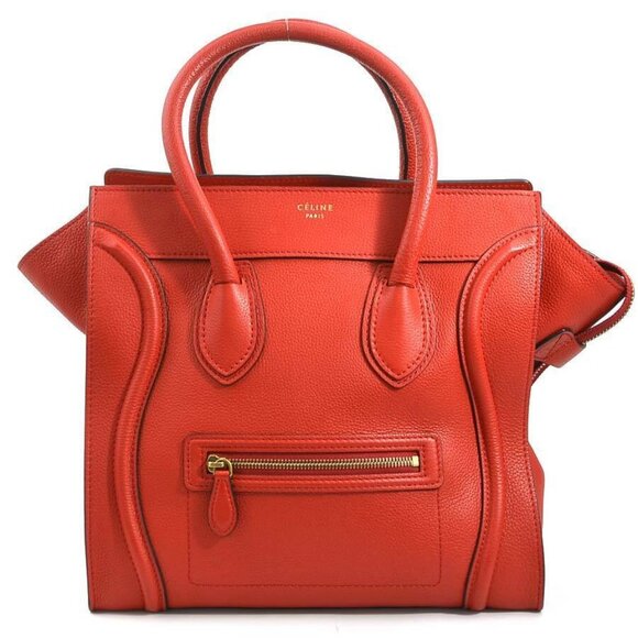 Authentic CELINE Luggage Mini Shopper Handbag Red Leather - Picture 1 of 13